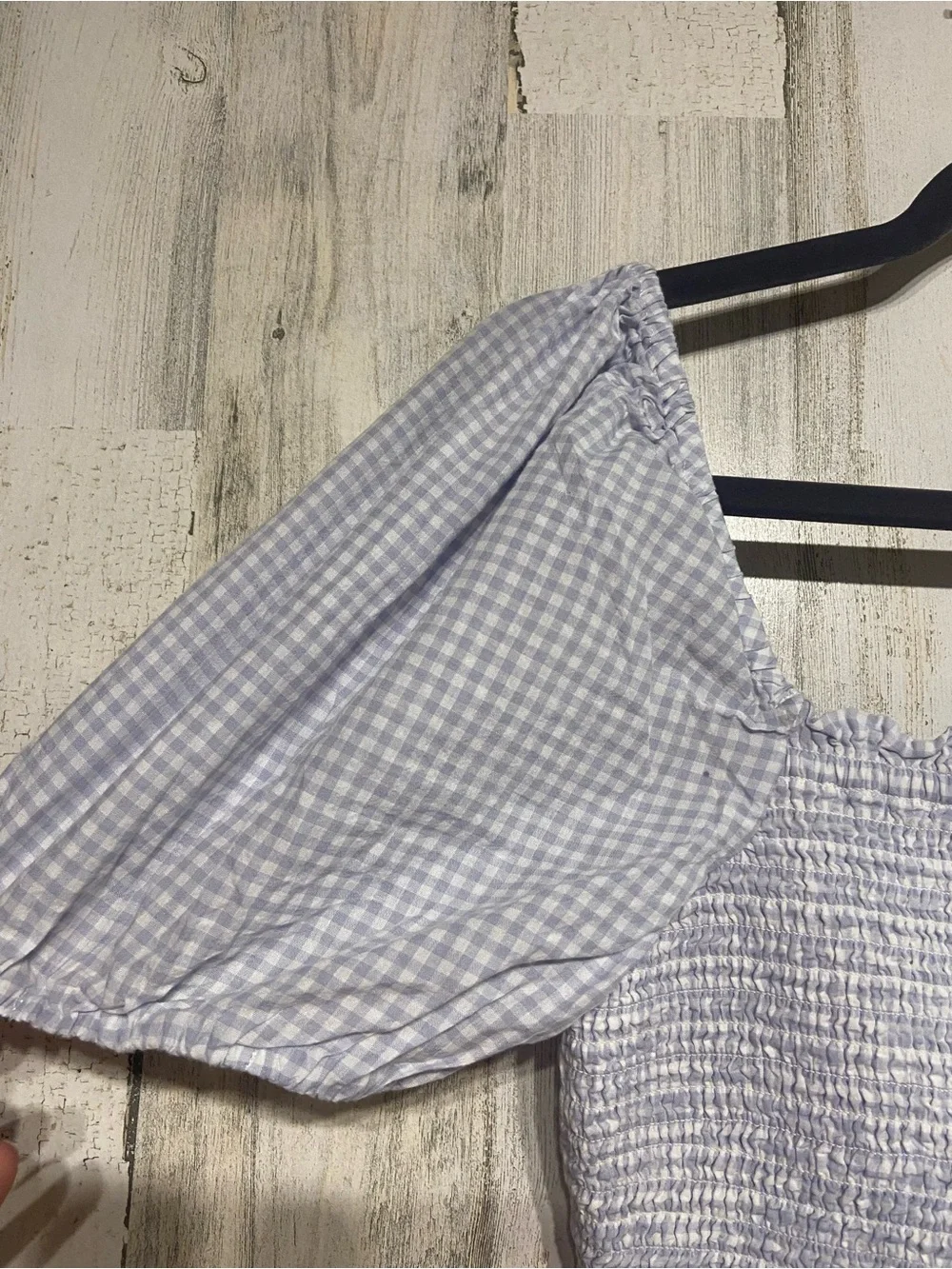 J.Crew Squareneck Smocked Purple Gingham Cotton Puff Sleeve Blouse Medium